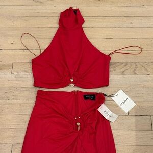 Bardot Vibrant Red Halter Top and Skirt Set